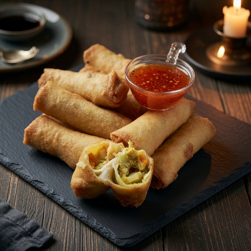 Lumpia krispi dengan sambal